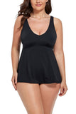 Black V-NECK Flowy Tankini Set