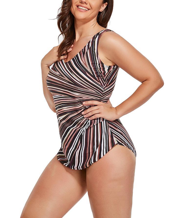 Brown Prism Sarong Front One Piece Swimsuit