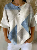 Women's Geometry Print Casual Waffle-knit Top