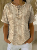 Women's Vintage Floral Art Print Casual Cotton Shirt