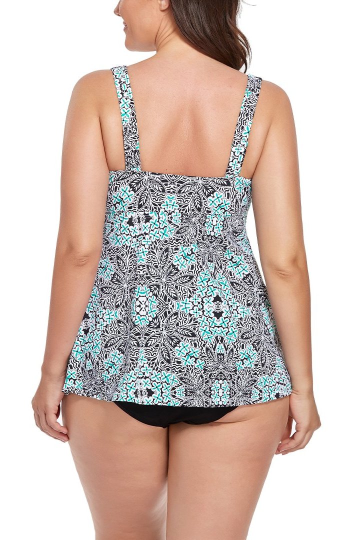 Mint Medallion V-NECK Flowy Tankini Set