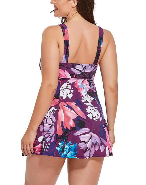 Scarf Lace-Up V-Neck Swimdress