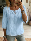 Women's Square-neck Ties Half-sleeve Cotton Shirt