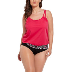 Red Loop Strap Blouson Tankini Set