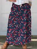 Retro Garden Floral Pattern Printed Women's Linen Pocket Skirt