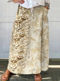 Women's Vintage Lace Printed Linen Pocket Skirt