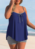 Navy Blue Striped Bowknot Plus Size Tankini Set