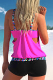 Geometric Print Rose Pink Wide Strap Tankini Set