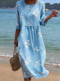 Women's Vintage Flower Art Print Cotton Dress