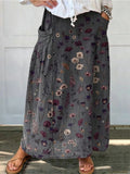 Women's Flower Art Print Linen Pocket Skirt