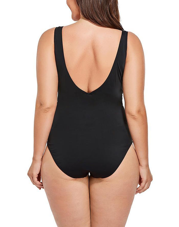 Black White Stripe Surplice One Piece Swimsuit