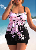 Plus Size Floral Print Pink Tankini Set