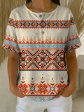 Women's Vintage Ethnic Art Print Casual Cotton Shirt