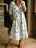 Women's Floral Art Print Casual Stylish Cotton Linen Dress