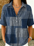 Minimalist Geometric Color-block Decorative Pattern Women's Casual Short Sleeve Shirt
