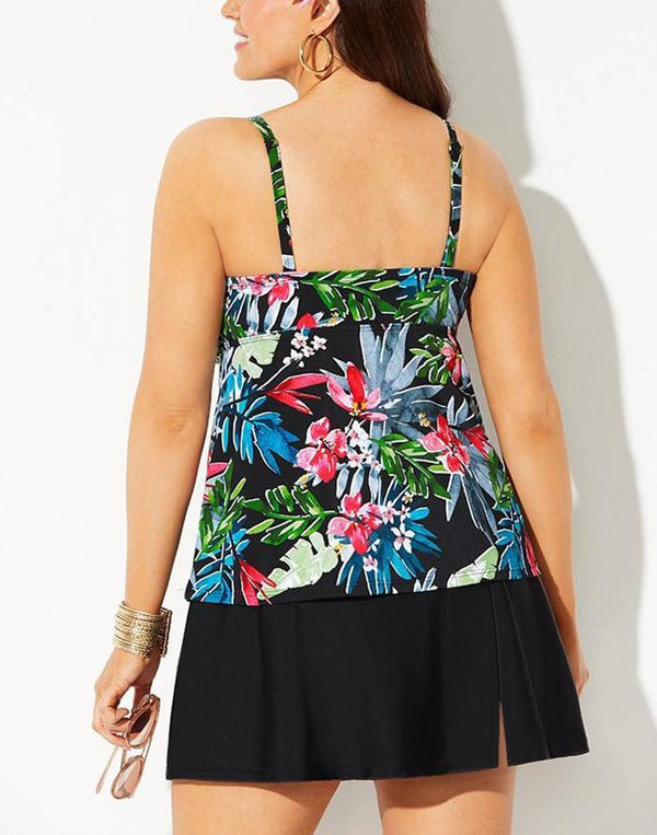 Belize Tie Front Underwire Tankini With Side Slit Swim Skirt