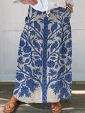 Women's Vintage Flowers Art Print Linen Pocket Skirt