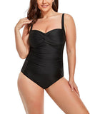 Black Ruched Twist Front One Piece Swimsuit