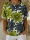 Women's Vintage Flower Pattern Printed Cotton Linen Top