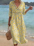 Women's Floral Art Print Casual Cotton Linen Dress
