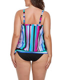 Color Bars Side Tie V-neck Tankini Set
