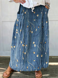 Women's Floral Print Linen Pocket Skirt