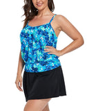 Water Orchid Lightweight Blouson Tankini With Side Slit Swim Skirt