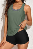 Green and Stripe 3 Piece Athletic Tankini Swimsuits for Women with Shorts Swim Tank Tops with Sports Bra
