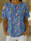Women's Vintage Flower Pattern Printed Cotton Linen Top