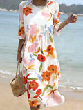 Women's Vintage Flower Art Print Cotton Dress