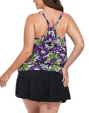 Purple Rose Lightweight Blouson Tankini With Side Slit Swim Skirt