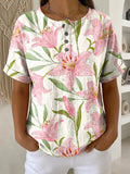 Women's Vintage Flower Pattern Printed Cotton Linen Top