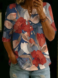 Women's Floral Pattern Art Print Casual Cotton Shirt