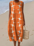 Women's Abstract Geometric Pattern Art Print Sleeveless Cotton Pocket Wrap Dress