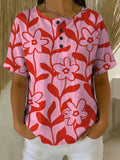 Women's Vintage Flower Pattern Printed Cotton Linen Top