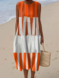 Women's Geometric Pattern Art Print Sleeveless Cotton Pocket Wrap Dress