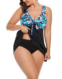 Pastel Floral Lace-Up V-Neck Swimdress