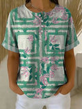 Women's Vintage Flower Pattern Printed Cotton Linen Top