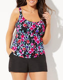 Cute Floral Flared Tankini with Cargo Swim Short