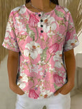 Women's Vintage Flower Pattern Printed Cotton Linen Top