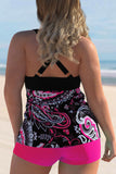 Peach Pink Paisley Print Plus Size Spaghetti Strap Tankini Set