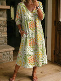 Women's Retro Floral Art Print Casual Stylish Cotton Linen Dress