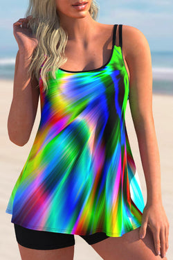 Plus Size Green Double Straps Tankini Set