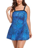 Blue Jungle Animal Print Banded One Piece Swimdress