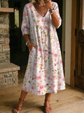 Women's Retro Floral Art Print Casual Stylish Cotton Linen Dress