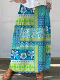 Summer Island Vacation Inspired Pattern Printed Women's Linen Pocket Skirt