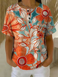 Women's Vintage Flower Pattern Printed Cotton Linen Top