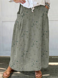 Women's Retro Floral Art Print Casual Linen Pocket Skirt