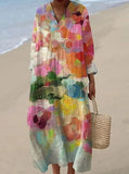 Women's Art Watercolor Splash Fluid Art Print Flowy Dress