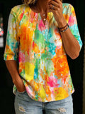 Artistic Watercolor Palette Print Elbow-length Sleeves Cotton T-shirt